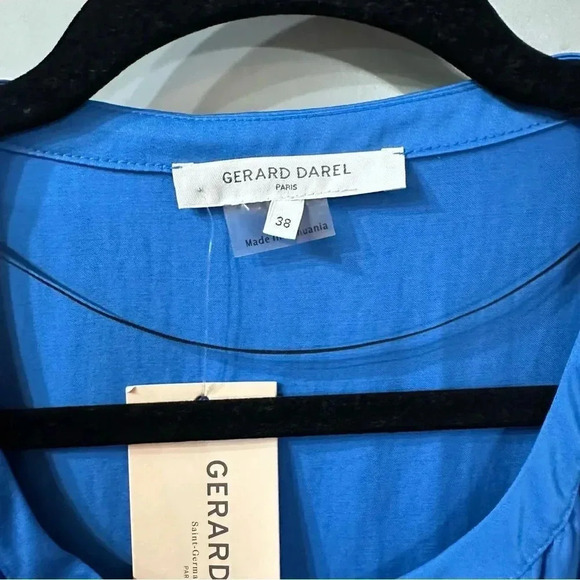 NWT Gerard Darel Shift Dress US Size 6 Royal Blue Short Sleeve Split V Pullover - Picture 5 of 6